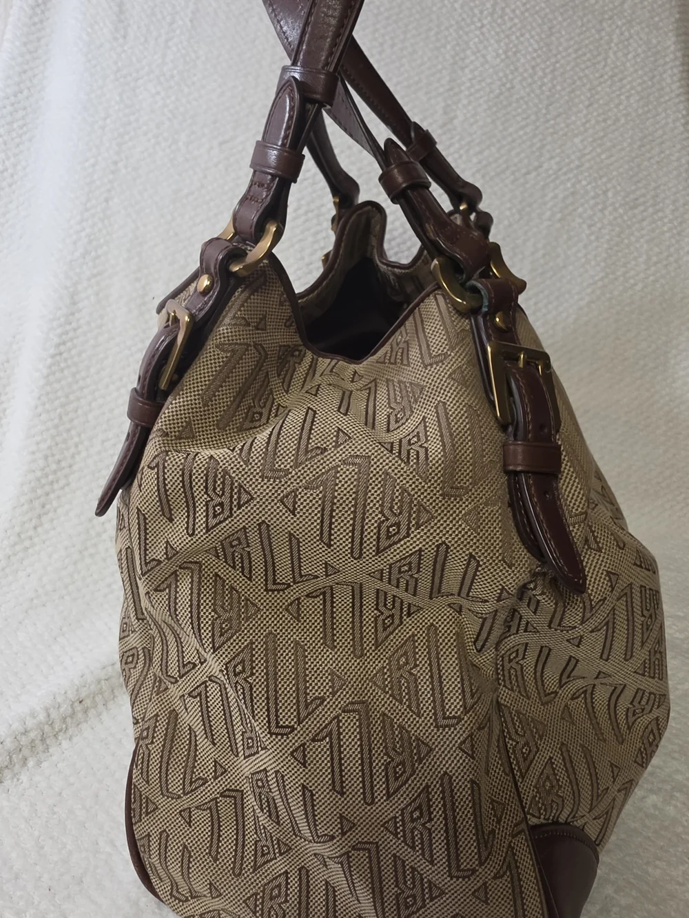 Vintage Lauren Ralph Lauren Monogram Jacquard Hobo Shoulder Bag - Very Good